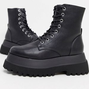 Asos black platform chunk moto ankle combat boots